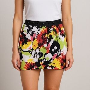 🔴Te Amo Vibrant Multicolor Abstract Floral Print Faux Wrap Mini Skirt
